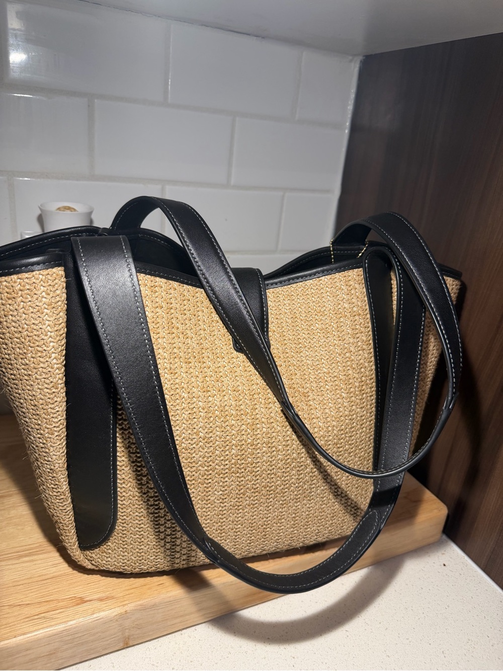 COACH Hadley Turn Lock Tote Bag Toast / Black Straw Smooth Leather - Picture 11 of 14